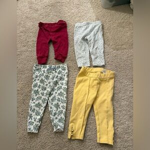 Set of Four Baby Leggings in Red, Floral, and Yellow Janie and Jack 6-12 mon